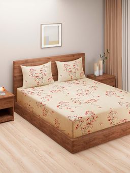 Swayam - Beige 210 TC Pure Cotton Bedsheet with Pillow Covers (Queen)