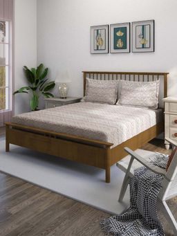 Swayam - Beige Floral 210 TC Pure Cotton Bedsheet with Pillow Covers