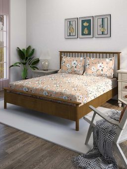 Swayam - Beige Floral 210 TC Pure Cotton Bedsheet with Pillow Covers