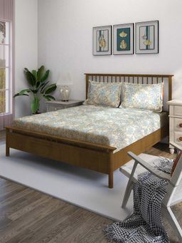 Swayam - Beige Ethnic 210 TC Pure Cotton Bedsheet with Pillow Covers