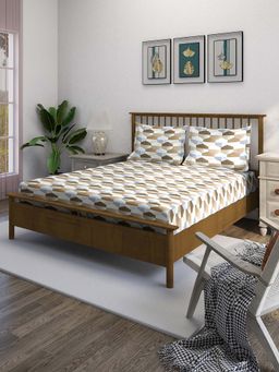 Swayam - Beige Geometric 210 TC Pure Cotton Bedsheet with Pillow Covers