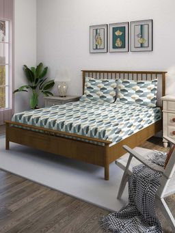 Swayam - Green Geometric 210 TC Pure Cotton Bedsheet with Pillow Covers