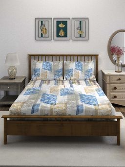 Swayam - Blue Abstract 210 TC Pure Cotton Bedsheet with Pillow Covers