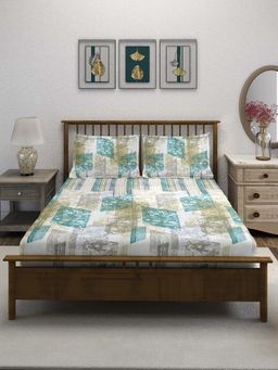 Swayam - Green Abstract 210 TC Pure Cotton Bedsheet with Pillow Covers