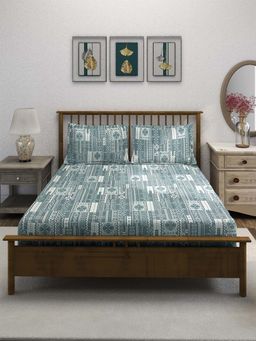 Swayam - Green 210 TC Pure Cotton Bedsheet with Pillow Covers