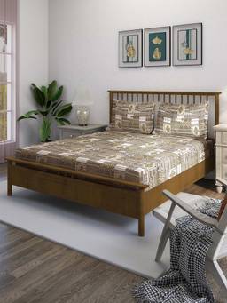 Swayam - Beige 210 TC Pure Cotton Bedsheet with Pillow Covers