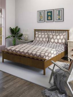 Swayam - Grey Geometric 210 TC Pure Cotton Bedsheet with Pillow Covers