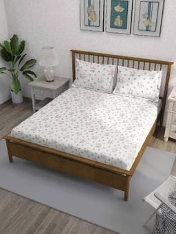 Swayam - Pink Floral 250 Tc Cotton Bedsheet with Pillow Covers (Queen)