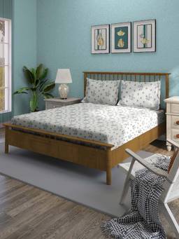 Swayam - Blue Floral 250 Tc Cotton Bedsheet with Pillow Covers