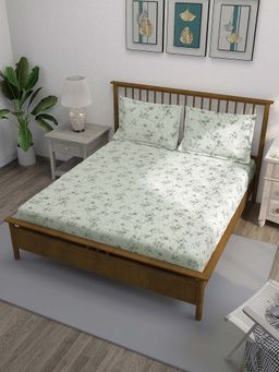 Swayam - Green Floral 250 Tc Cotton Bedsheet with Pillow Covers (Queen)