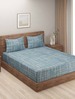 Swayam - Blue Geometric 180 TC Microfiber Bedsheet with Pillow Covers (Queen)