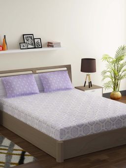 Swayam - Purple Floral 200 TC Cotton Bedsheet with Pillow Covers (Queen)