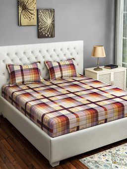 Swayam - Multi-Color Geometric 144 TC Cotton Bedsheet with Pillow Covers (Queen)