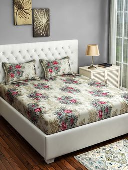 Swayam - Multi-Color Floral 144 TC Cotton Bedsheet with Pillow Covers