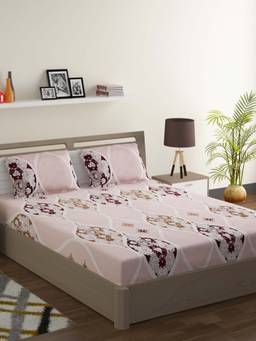 Swayam - Pink Ethnic 160 TC Pure Cotton Bedsheet with Pillow Covers (Queen)