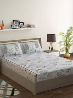 Swayam - Grey Floral 160 TC Pure Cotton Bedsheet with Pillow Covers