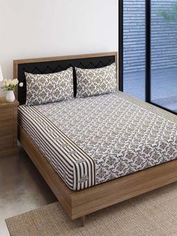 Swayam - White Ethnic 160 TC Pure Cotton Bedsheet with Pillow Covers