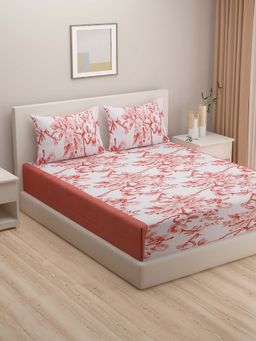 Swayam - Peach Floral 160 TC Pure Cotton Bedsheet with Pillow Covers