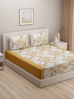Swayam - Yellow Floral 160 TC Pure Cotton Bedsheet with Pillow Covers