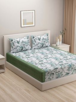 Swayam - Green Floral 160 TC Pure Cotton Bedsheet with Pillow Covers