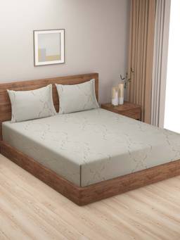 Swayam - Beige 200 TC Cotton Bedsheet with Pillow Covers