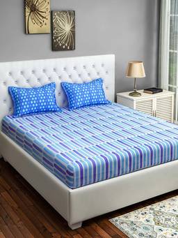 Swayam - Blue 144 TC Cotton Bedsheet with Pillow Covers (King)