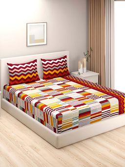 Swayam - Multi-Color Geometric 144 TC Cotton Bedsheet with Pillow Covers (King)