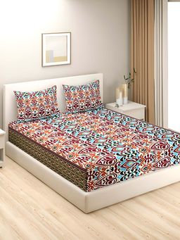 Swayam - Multi-Color 144 TC Cotton Bedsheet with Pillow Covers (King)