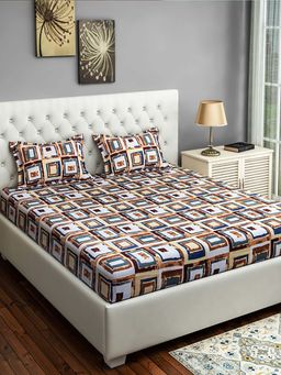 Swayam - Multi-Color Geometric 144 TC Cotton Bedsheet with Pillow Covers (King)