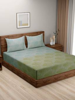 Swayam - Green Ethnic 210 TC Pure Cotton Bedsheet with Pillow Covers (King)