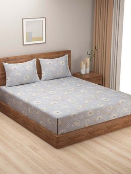 Swayam - Blue Floral 200 TC Cotton Bedsheet with Pillow Covers