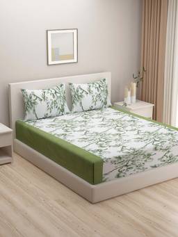 Swayam - Green Floral 160 TC Pure Cotton Bedsheet with Pillow Covers (King)