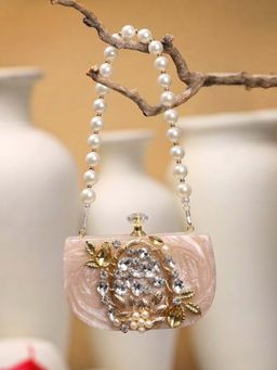 Anekaant - Marble Muse Beige Ivory and Gold Resin Embellished Clutch