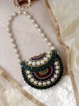 Anekaant - Metal Mirage Green Ivory and Multi Concentric Motif Embellished Clutch