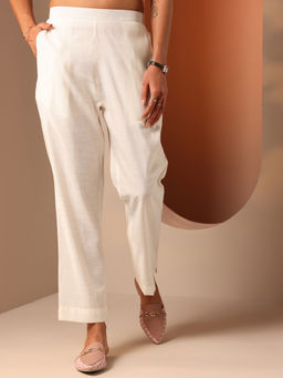 Libas - Off White Solid Flat Front Straight Pant