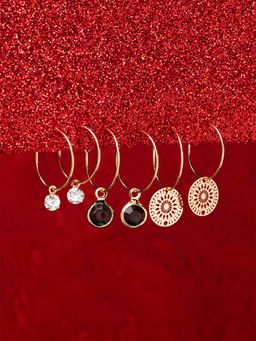 Accessorize London - Womens Gold (Set of 3) Filigree & Stone Hoop Earrings