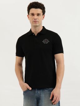 United Colors of Benetton - Black Regular Fit Collar Neck Printed Back Horse Pique Polo T-Shirt