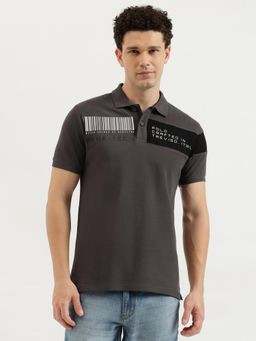 United Colors of Benetton - Black Regular Fit Collar Neck Printed Barcode Pique Polo T-Shirt