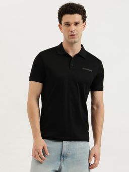 United Colors of Benetton - Black Regular Fit Collar Neck Solid Premium Interlock Polo T-Shirt