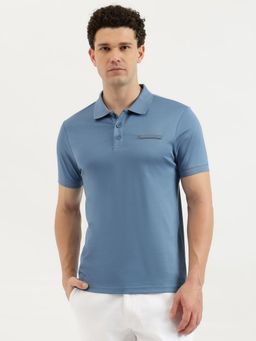 United Colors of Benetton - Blue Regular Fit Collar Neck Solid Premium Interlock Polo T-Shirt