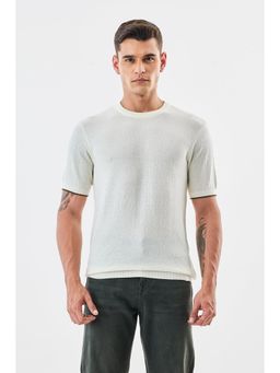 Snitch - Beige Textured Half Sleeves Regular Casual Core Lab T-Shirt for Men