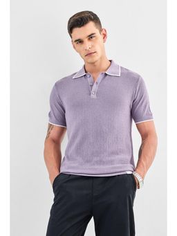 Snitch - Lavender Textured Half Sleeves Regular Casual Polo T-Shirt for Men