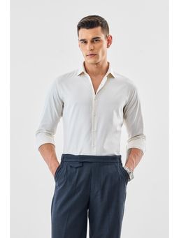 Snitch - Cream Textured Full Sleeves Slim Formal Luxe Shirt for Men