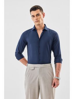 Snitch - Navy Textured Full Sleeves Slim Formal Luxe Shirt for Men