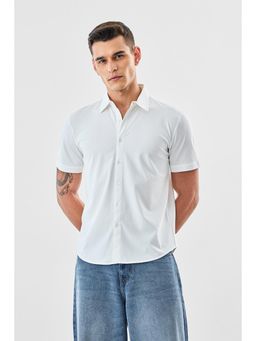 Snitch - White Solid Half Sleeves Regular Casual Shirt for Men