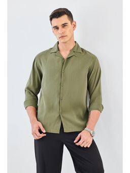 Snitch - Olive Solid Full Sleeves Boxy Casual Shirt for Men