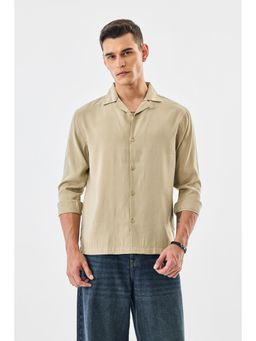 Snitch - Beige Solid Full Sleeves Boxy Casual Shirt for Men