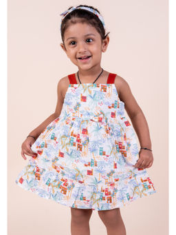 Snuggly Monkey - Girls White Seersucker Dress with Hairband