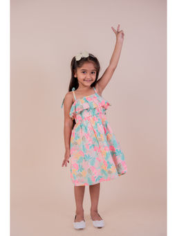 Snuggly Monkey - Girls Floral Print Multi-Color Dress