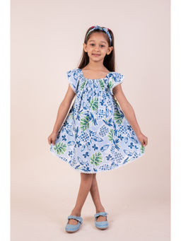 Snuggly Monkey - Girls Pineapple Print Blue Dress with Hairband